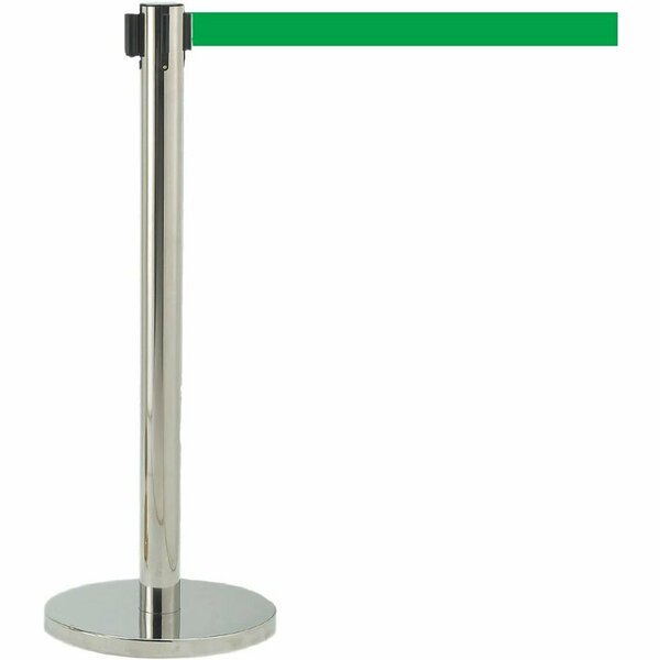 Aarco Form-A-Line System With 7' Slow Retracting Belt, Chrome Finish with Green Belt. HC-7GR